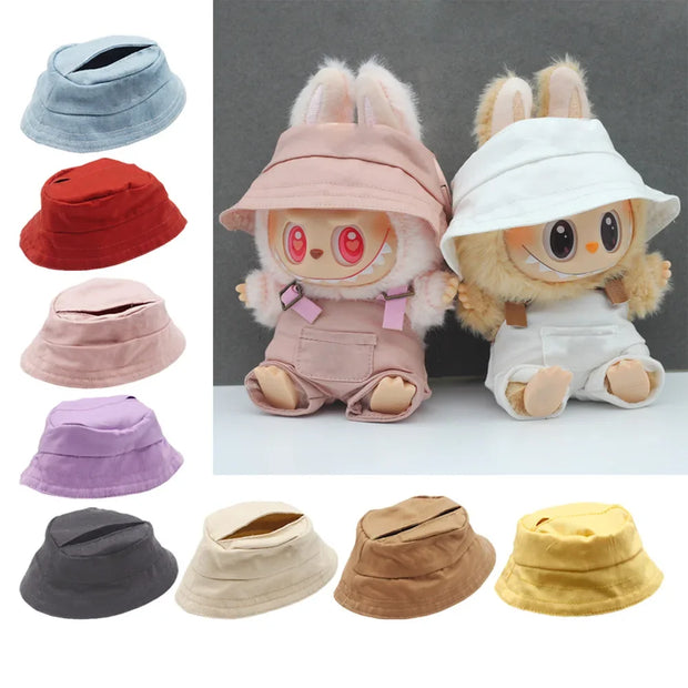 Mini Plush Doll Clothes for Korea Exo Labubu Idol V1 V2 - Overalls, Hat, and T-Shirt Set