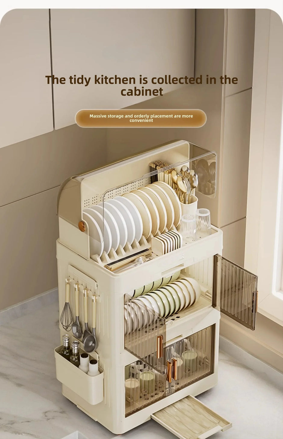Kitchen Bowl Rack - Tableware Box with Lid and Dish Drain Rack