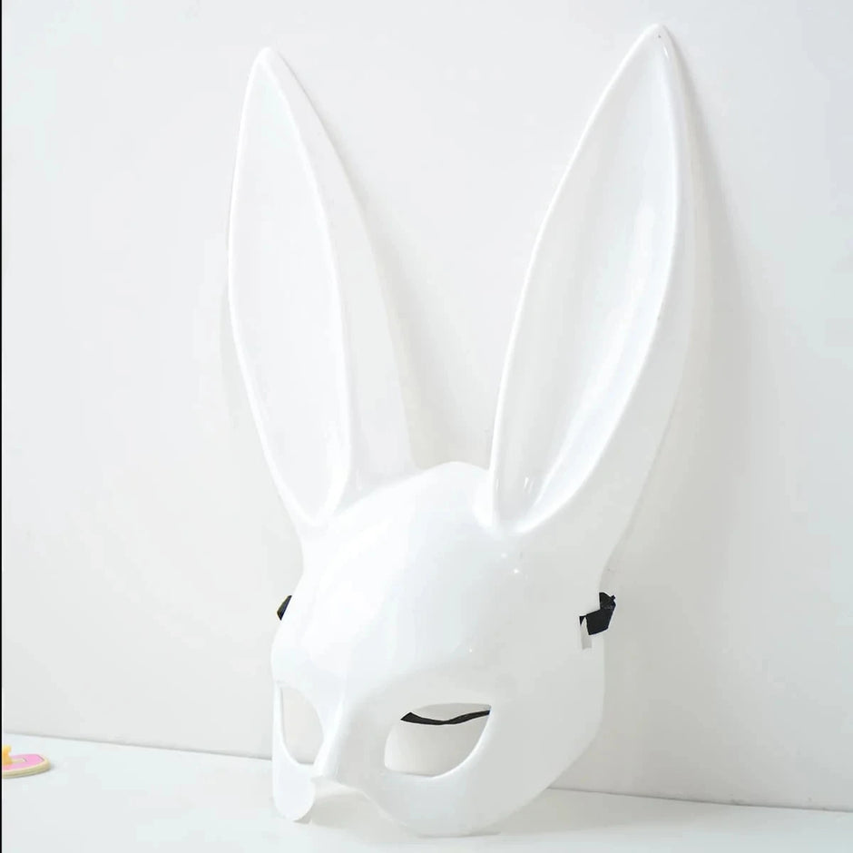 Black and White Rabbit Mask - Long Ears Bunny Mask for Halloween Decorations