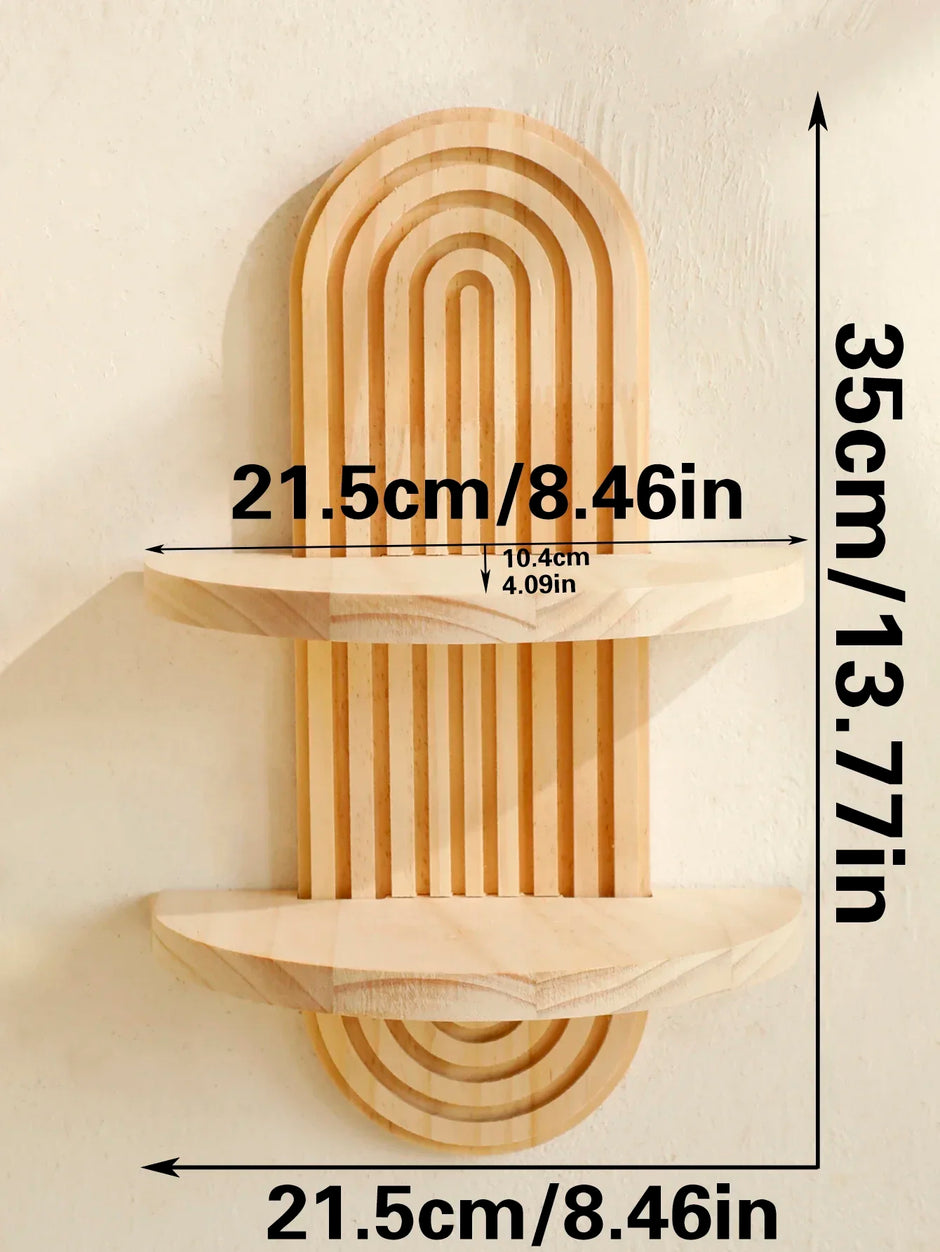 Wooden Wall Mounted Storage Rack Boho Style Display Shelves Modern Home Decor for Living Room, Bathroom Decoration