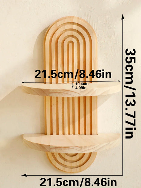 Wooden Wall Mounted Storage Rack Boho Style Display Shelves Modern Home Decor for Living Room, Bathroom Decoration