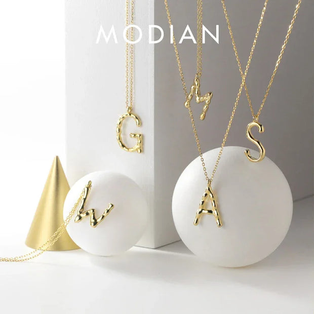 Sterling Silver New Design 26 Letters Exquisite Gold Colour Pendant Necklace