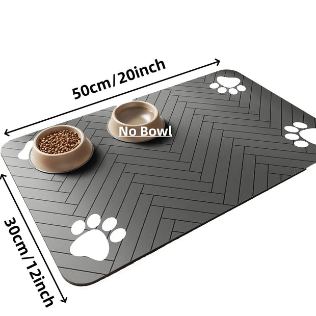 Pet Feeding Mat - Absorbent for Food and Water Bowl with Waterproof Rubber