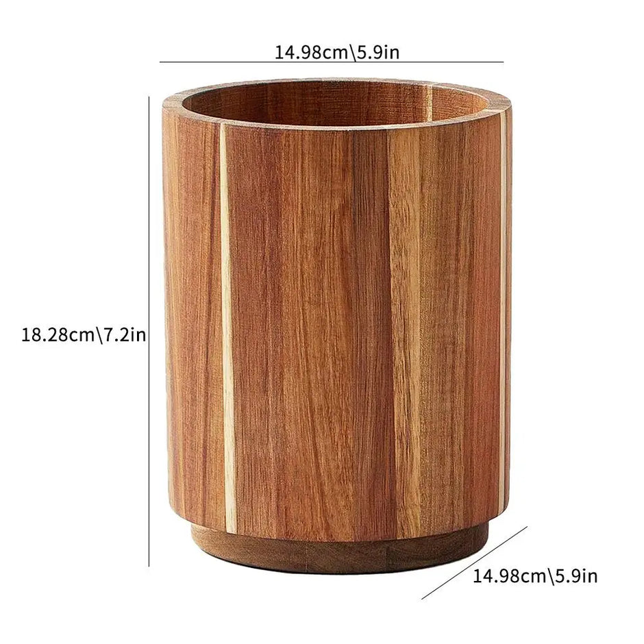 Kitchen Counter Cutlery Box - Wooden Circular Storage for Cooking Tools
