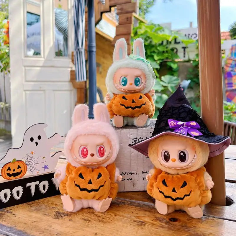 Halloween Pumpkin Dresses with Veil for Labubu Dolls