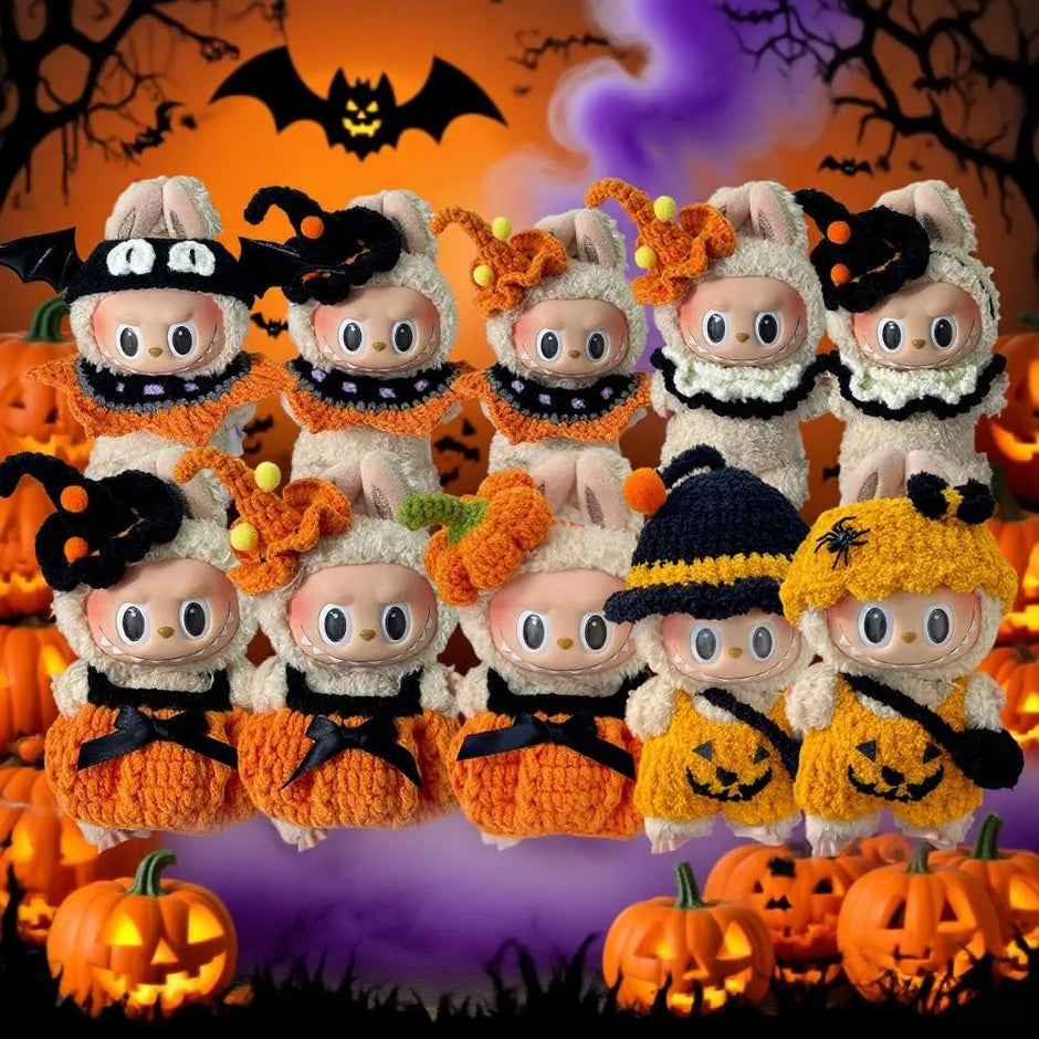 Halloween Pumpkin Clothes for Labubu - Overall Dresses for 15/17cm Dolls