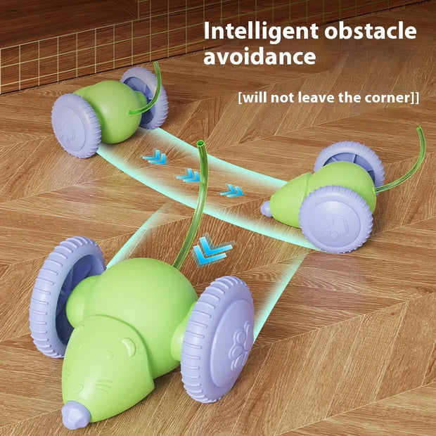 Electric Mouse Car Pet Toy - Rechargeable Automatic Teaser with Intelligent Obstacle Avoidance for Cats
