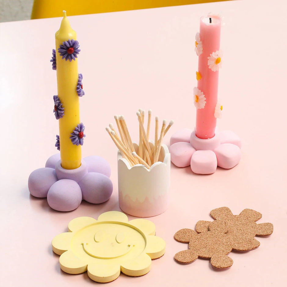 Flower Shape Candlestick - Handmade Coaster with Non-Slip Mat for Home Decor