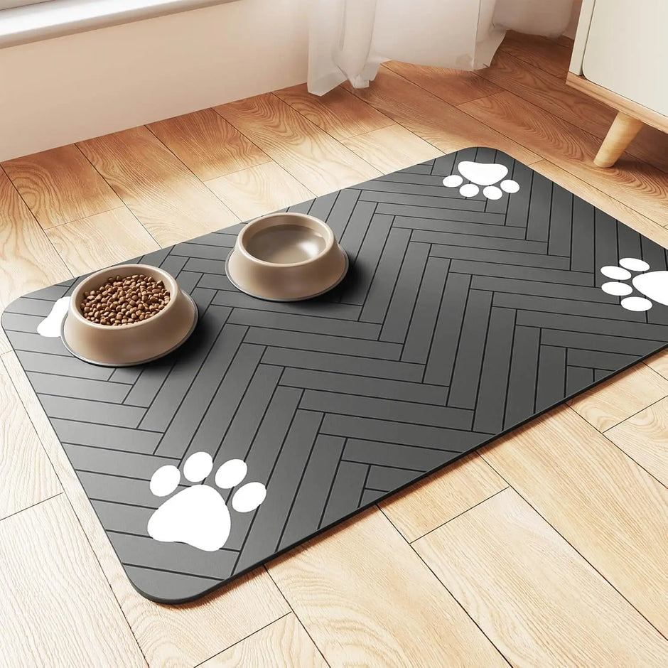 Pet Feeding Mat - Absorbent for Food and Water Bowl with Waterproof Rubber