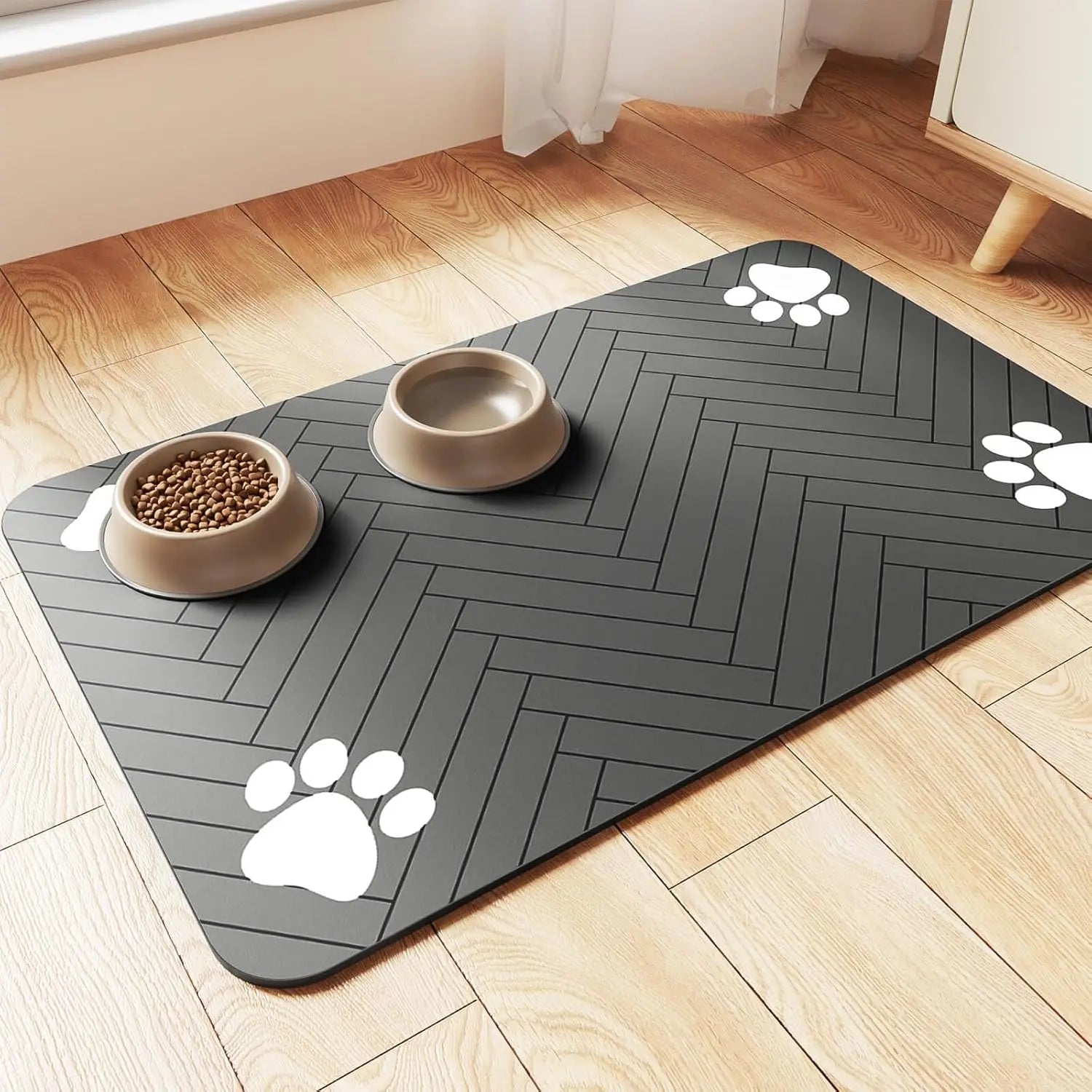 Pet Feeding Mat - Absorbent for Food and Water Bowl with Waterproof Rubber