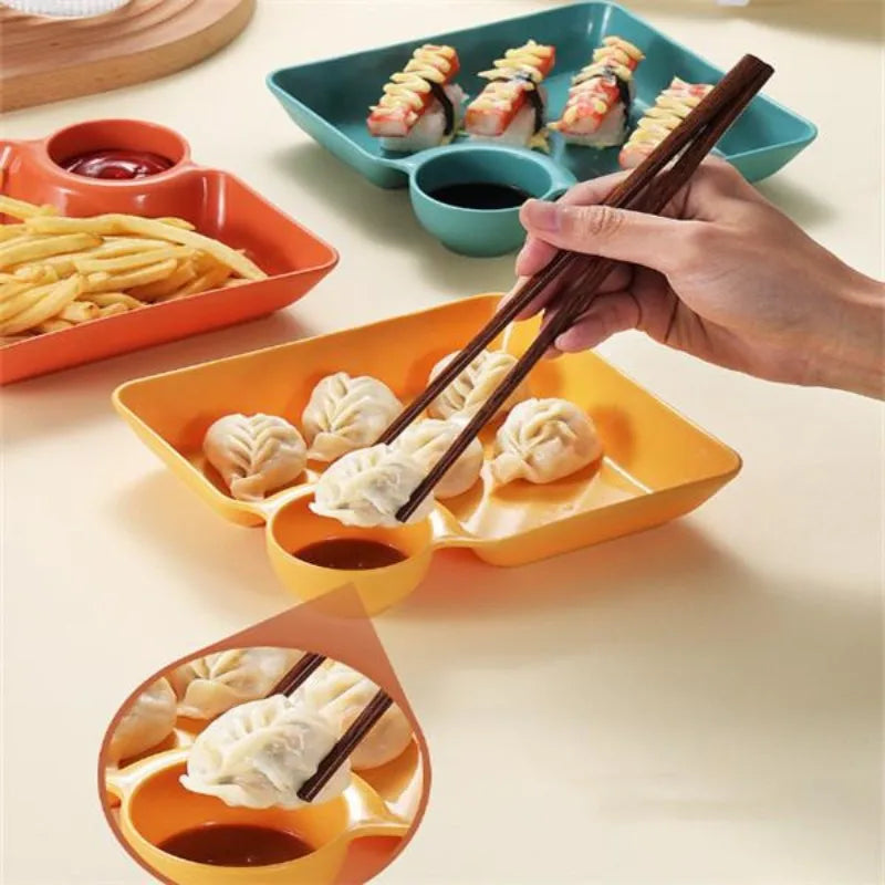 Square Dumpling Plate - Creative Snack Platter with Vinegar Space