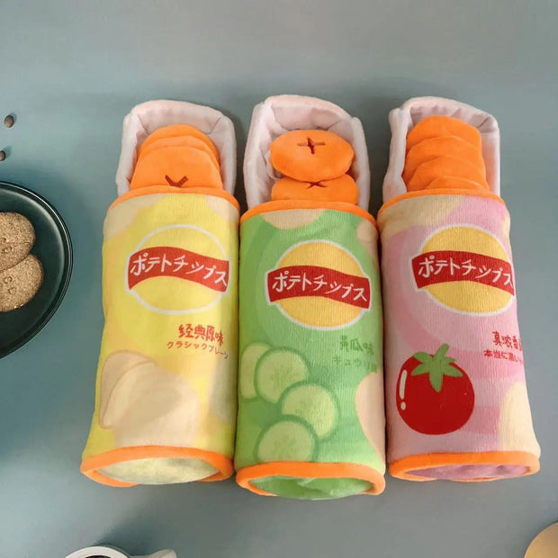 Pet Potato Chip Food Toys - Plush Snacks for Cats and Dogs