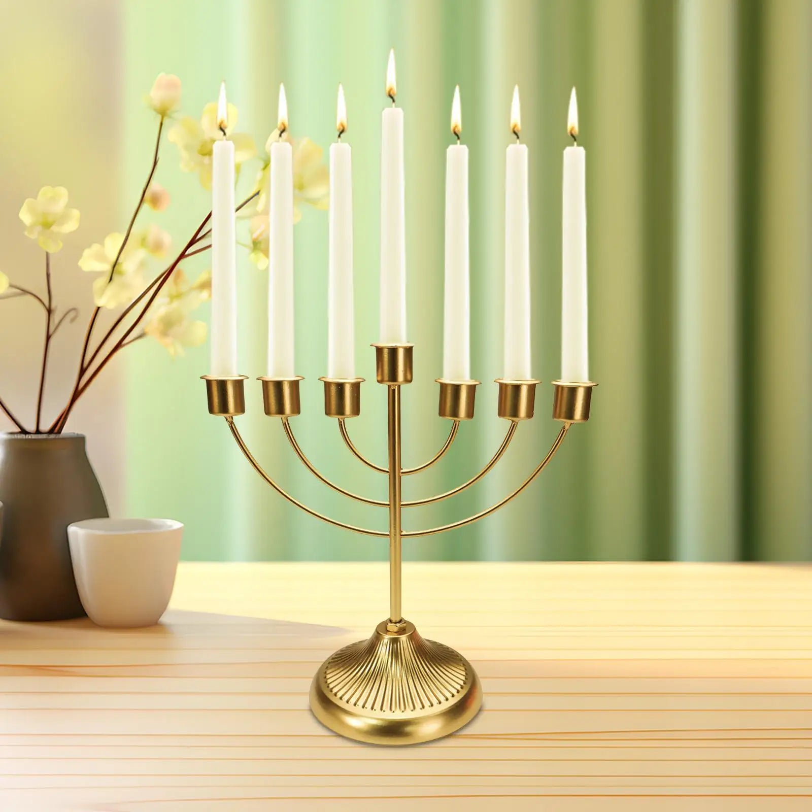 Golden Menorah Candelabra - Elegant Table Candlestick Holder for Hanukkah