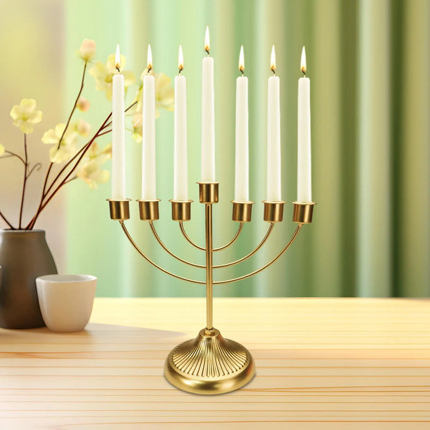 Golden Menorah Candelabra - Elegant Table Candlestick Holder for Hanukkah
