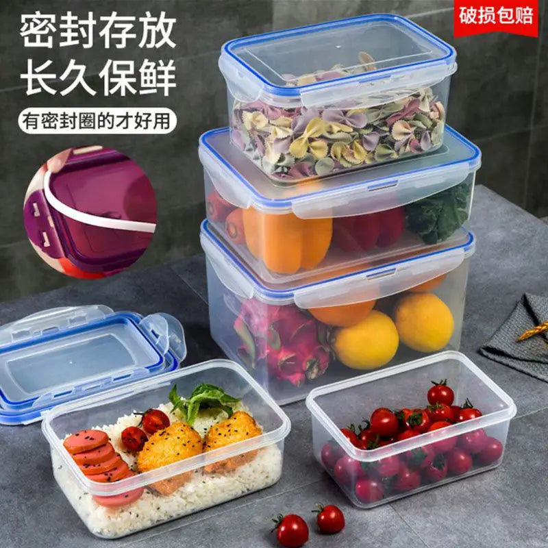 Kitchen Refrigerator with Lid Sealed Rectangular Storage Box Plastic Preservation Box with Lid Microwave Heating Lunch Box