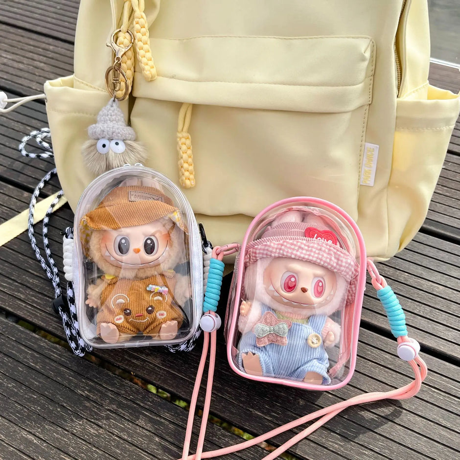 Doll Protect Case for Labubu 15cm Plush Doll - Shoulder Bag with Dust-Proof Storage