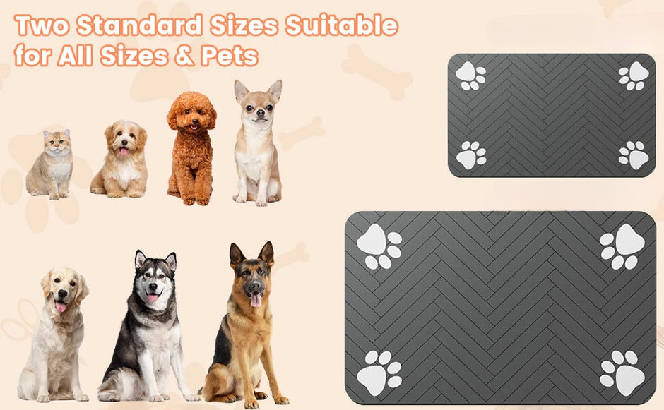 Pet Feeding Mat - Absorbent for Food and Water Bowl with Waterproof Rubber