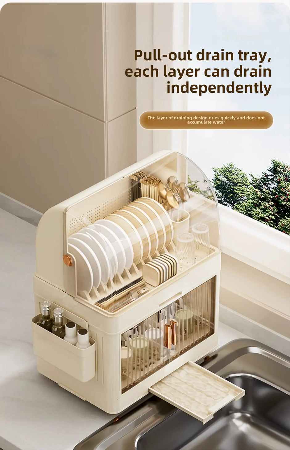 Kitchen Bowl Rack - Tableware Box with Lid and Dish Drain Rack