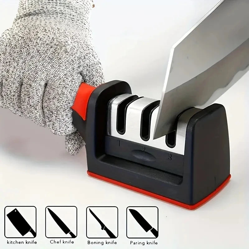 Kitchen 3 Segment Knife Sharpener Household Multi-Functional Hand-Held 3 Purpose Black Sharpening Stone Kitchen Knives Gadget