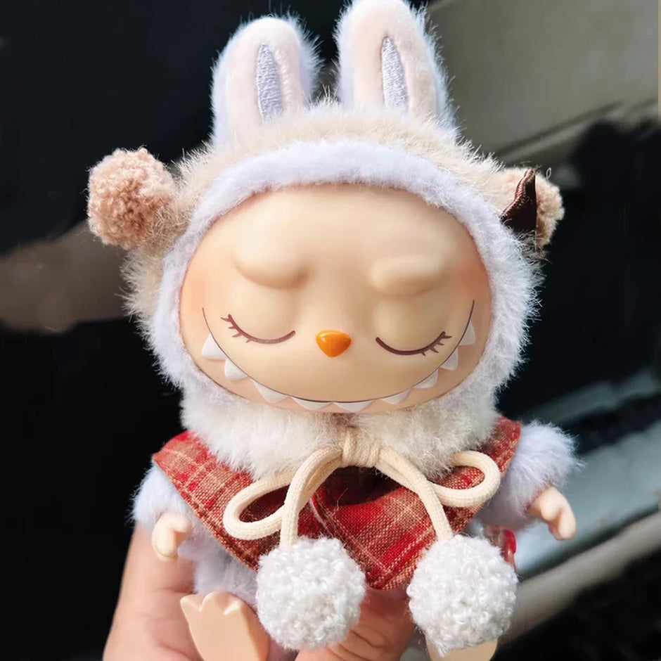 Labubu Doll Clothes - Macaron Sitting Party Outfit and Checkered Cloak for V2 Dolls