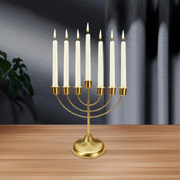 Golden Menorah Candelabra - Elegant Table Candlestick Holder for Hanukkah