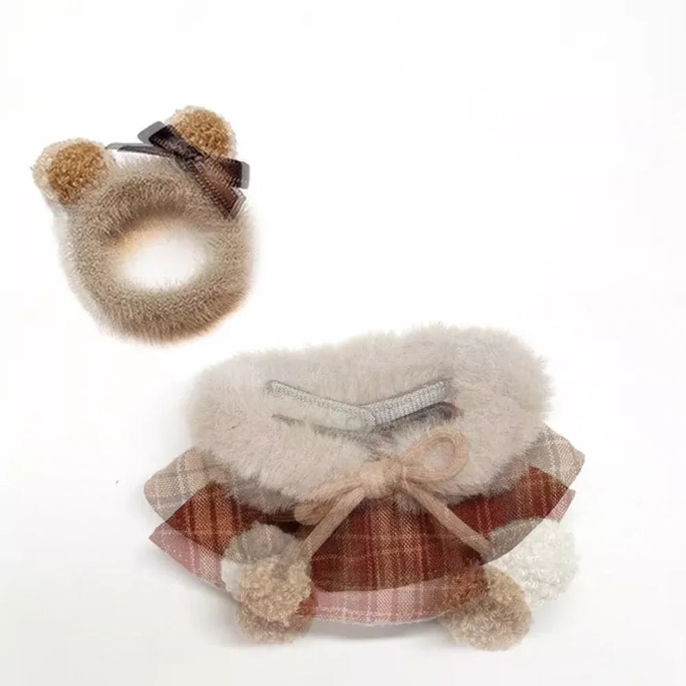 Labubu Doll Clothes - Macaron Sitting Party Outfit and Checkered Cloak for V2 Dolls