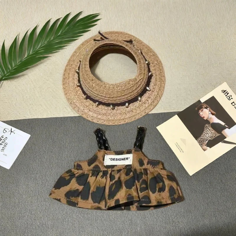 Mini Doll Clothes Outfit Accessories for 15/17cm Labubu V1 V2 - Leopard Print Dress