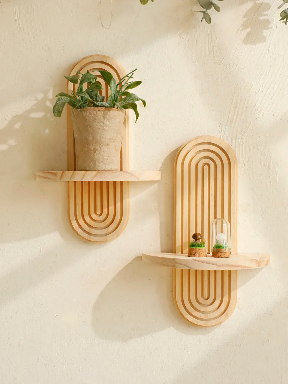 Wooden Wall Mounted Storage Rack Boho Style Display Shelves Modern Home Decor for Living Room, Bathroom Decoration