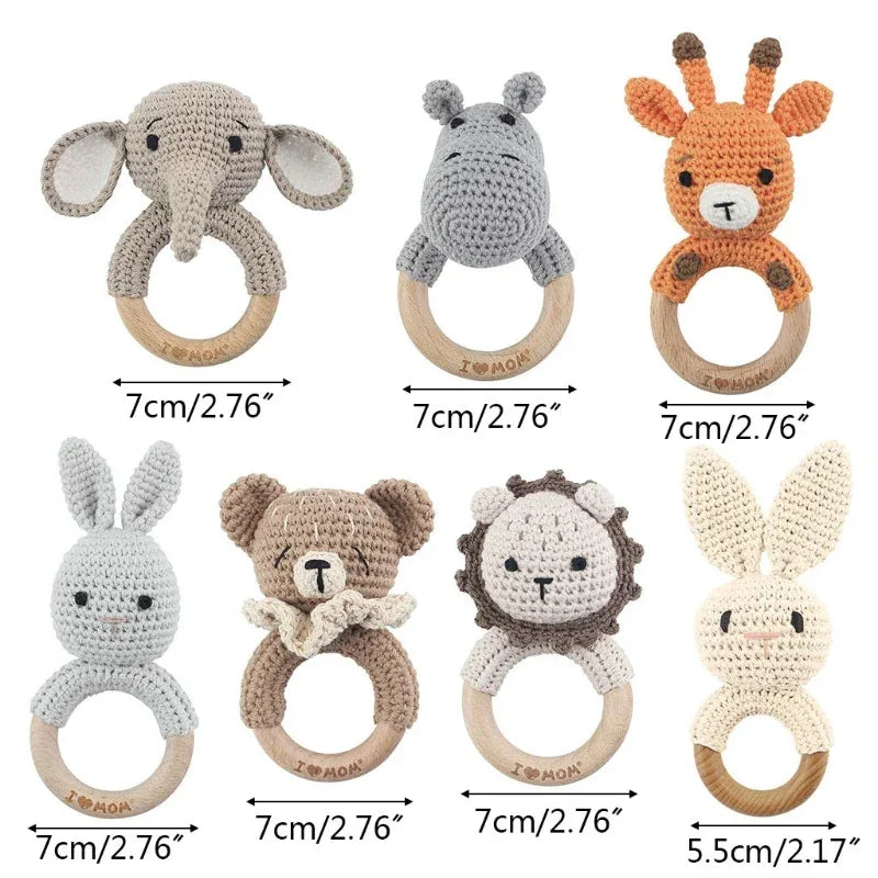 Baby Rattles DIY Crochet Cartoon Lion and Fox Doll Hand Bell Toy