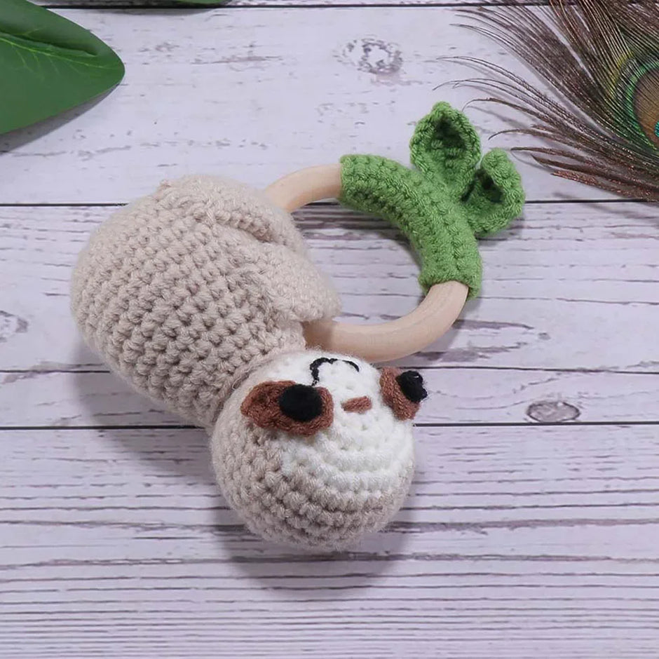 Baby Rattles DIY Crochet Cartoon Lion and Fox Doll Hand Bell Toy