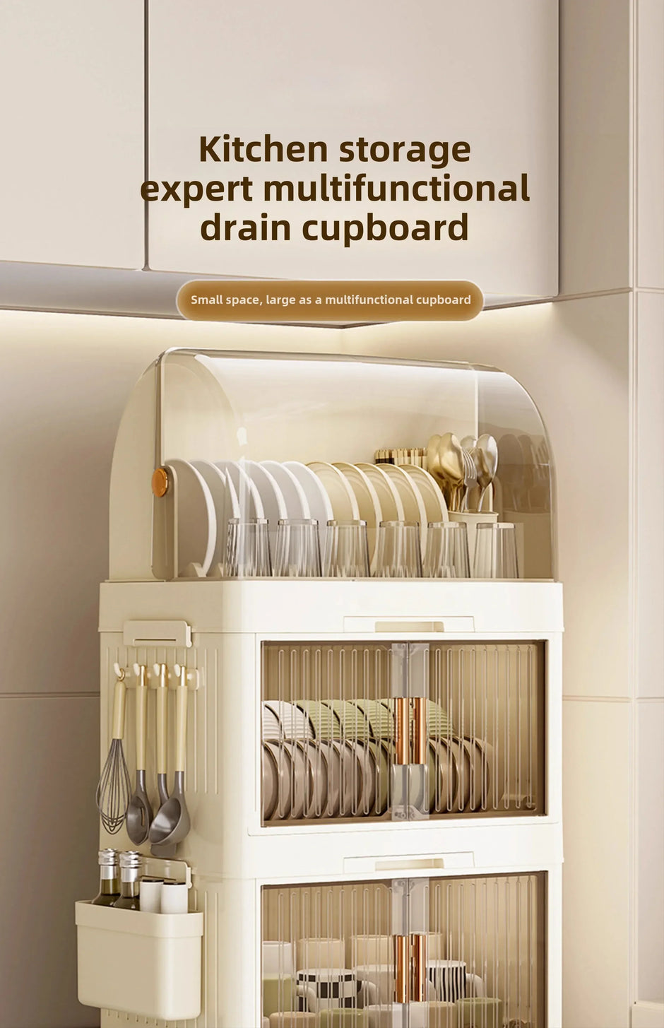 Kitchen Bowl Rack - Tableware Box with Lid and Dish Drain Rack