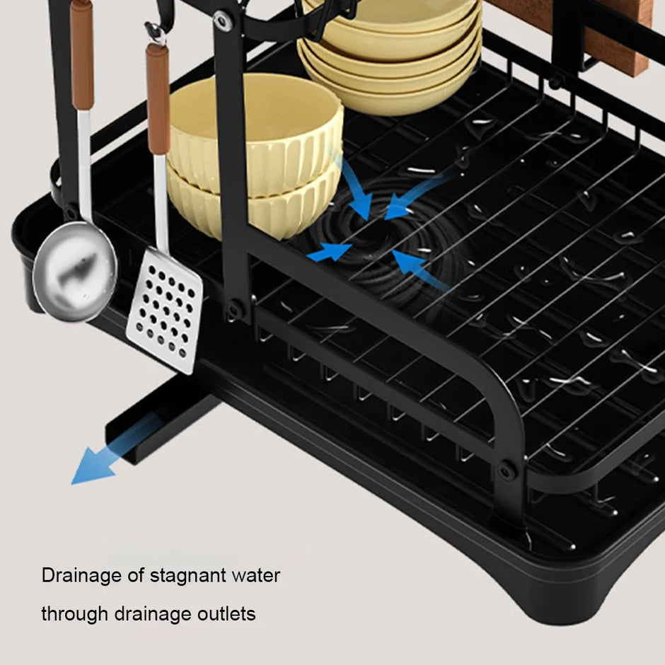 Kitchen Dish Storage Rack Multifunctional Countertop Organizer with Drainer for Bowls and Utensils Space Saving Home Essentials