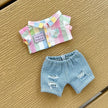 Ropa Labubu 3.0 Baby Doll Outfit - Rainbow Plaid Shirt and Macaron Clothes