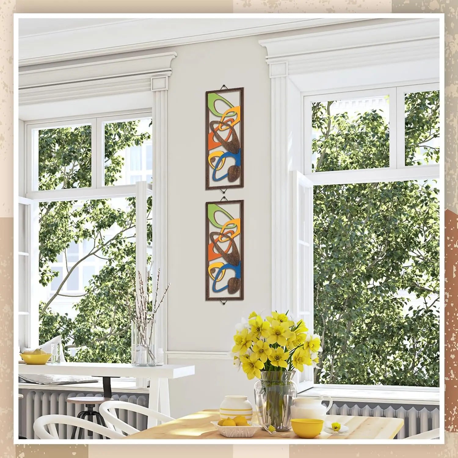 Modern Wall Accent Decor - 2pc Geometric Wood Panels for Elegance