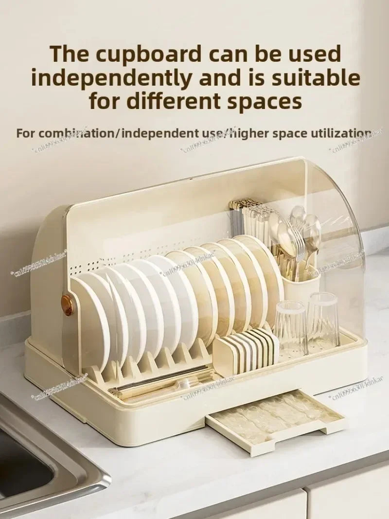 Kitchen Bowl Rack - Tableware Box with Lid and Dish Drain Rack