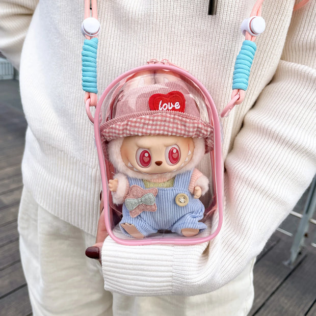 Doll Protect Case for Labubu 15cm Plush Doll - Shoulder Bag with Dust-Proof Storage