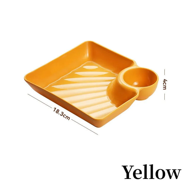 Square Dumpling Plate - Creative Snack Platter with Vinegar Space