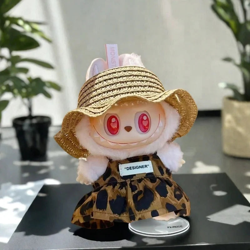 Mini Doll Clothes Outfit Accessories for 15/17cm Labubu V1 V2 - Leopard Print Dress