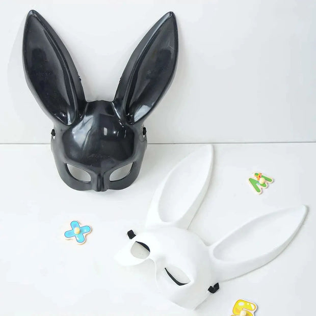 Black and White Rabbit Mask - Long Ears Bunny Mask for Halloween Decorations