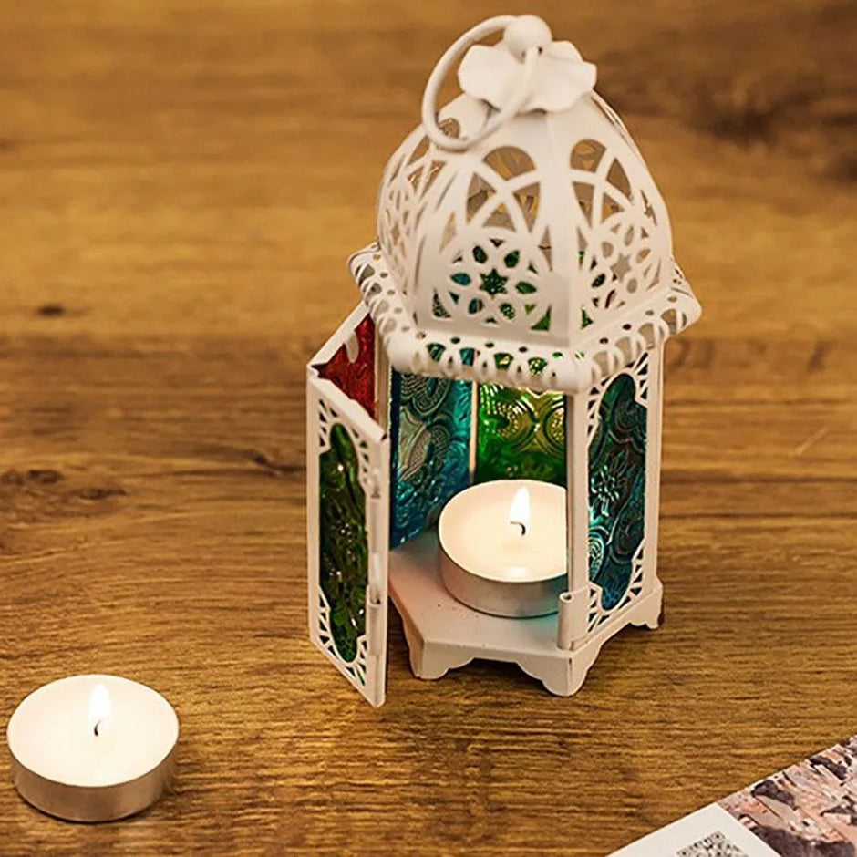 Moroccan Hanging Wind Lamp - Iron Glass Candle Holder for Home Decor