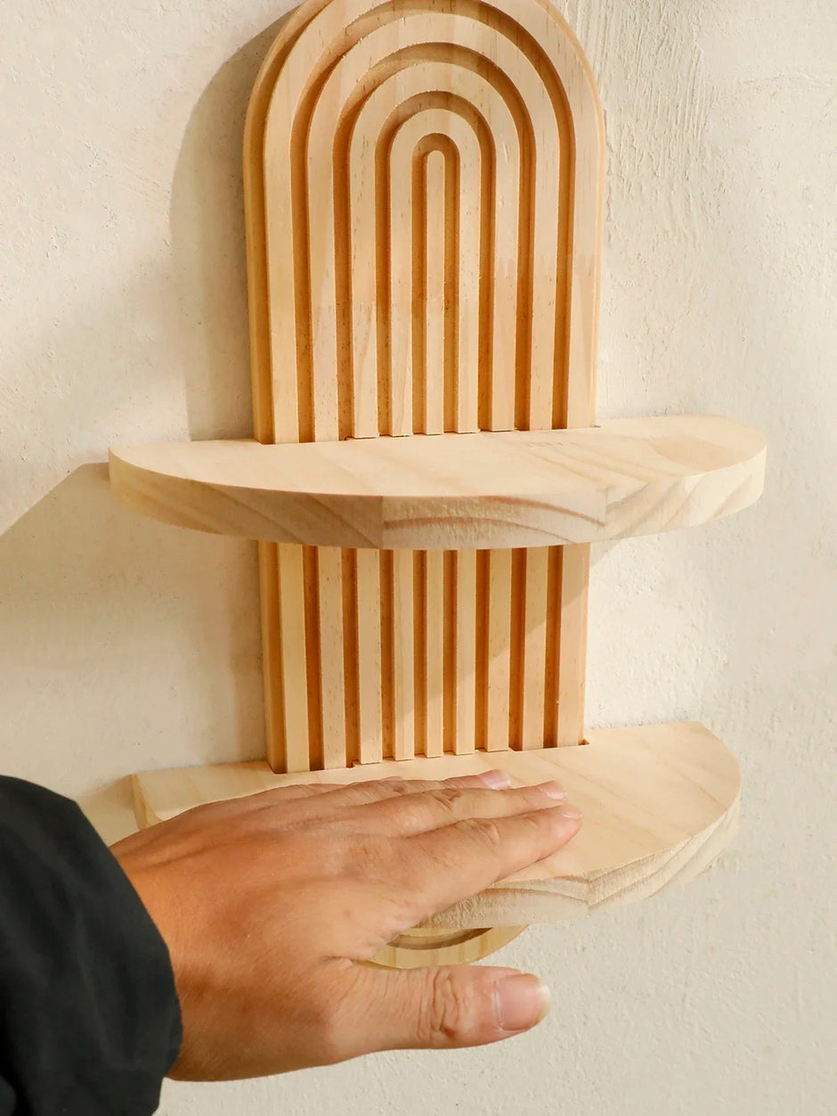 Wooden Wall Mounted Storage Rack Boho Style Display Shelves Modern Home Decor for Living Room, Bathroom Decoration