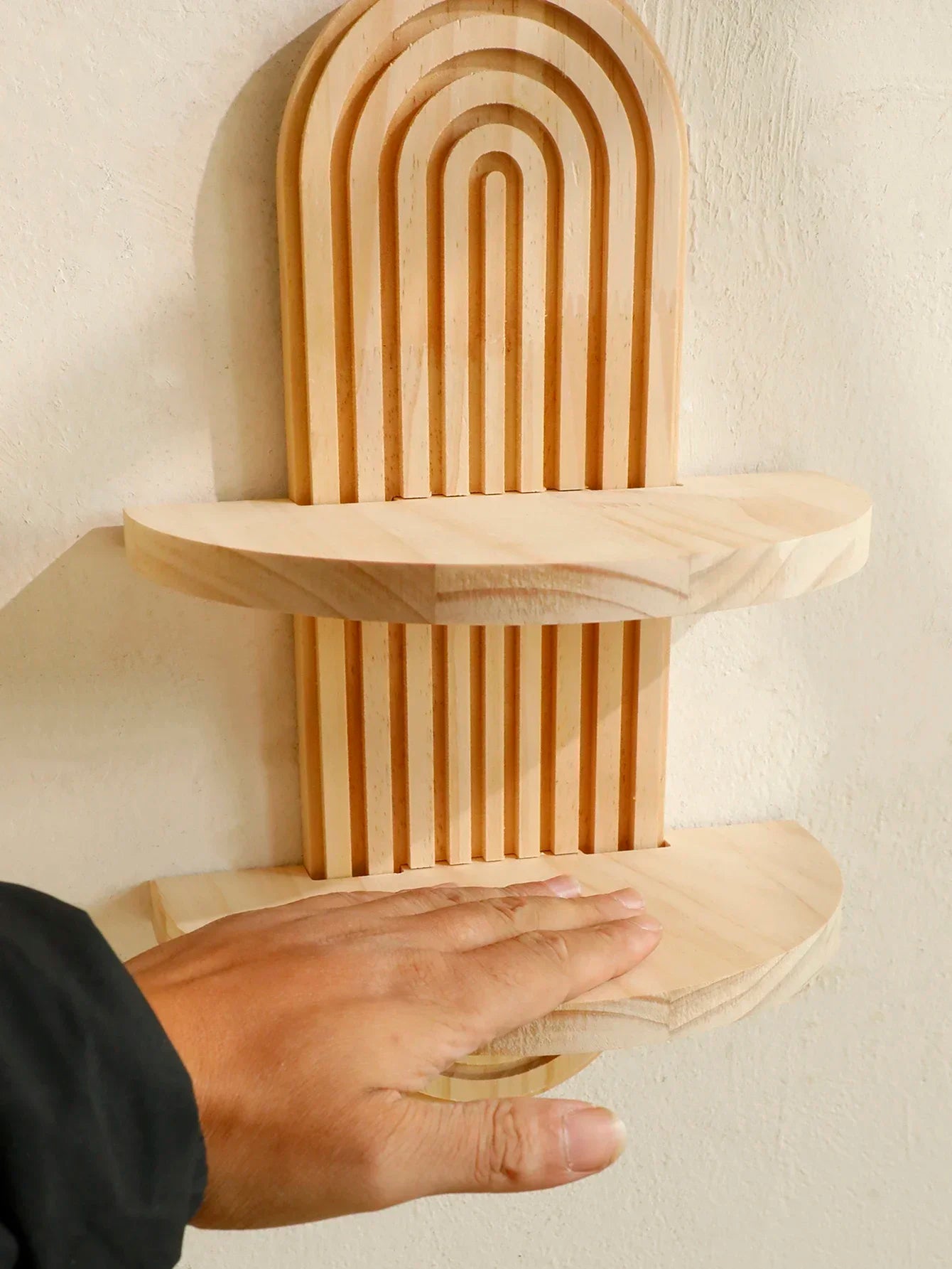 Wooden Wall Mounted Storage Rack Boho Style Display Shelves Modern Home Decor for Living Room, Bathroom Decoration
