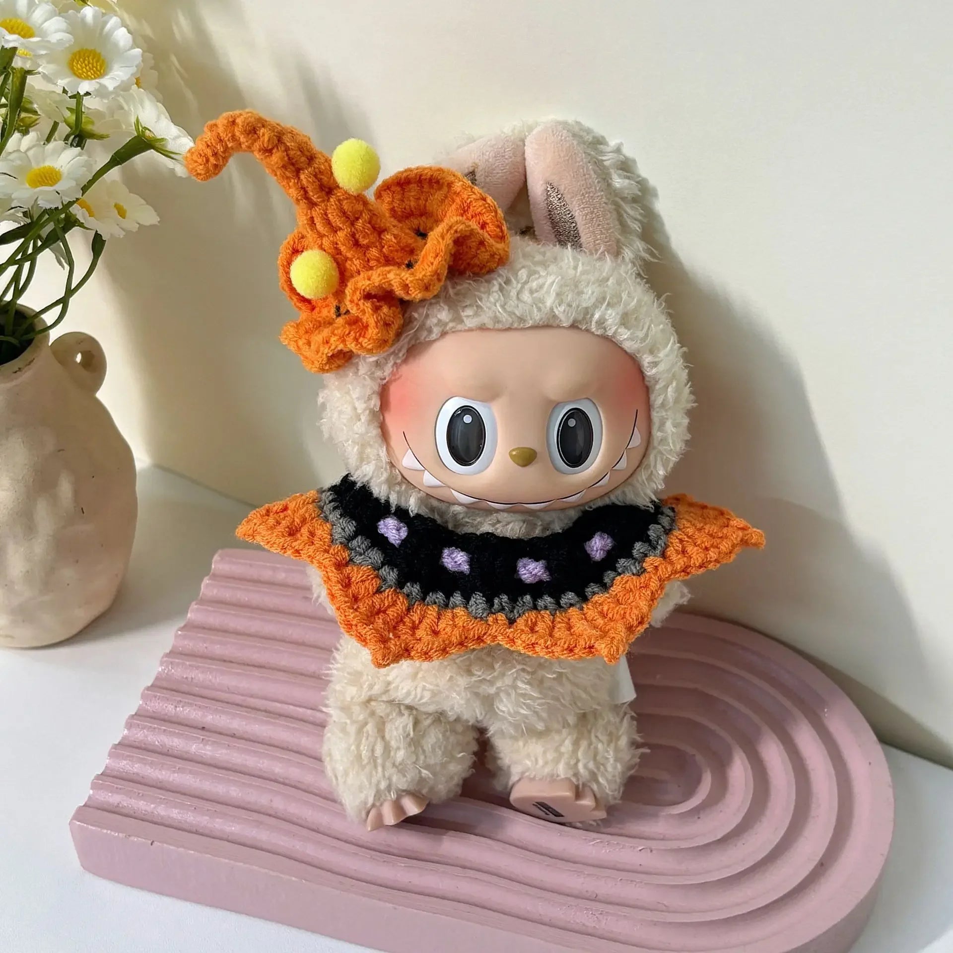 Handmade Halloween Pumpkin Clothes for Labubu - Overall Dresses with Hat 15/17cm