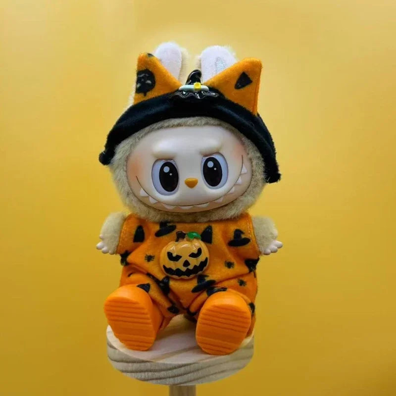 Halloween Pumpkin Dresses with Veil for Labubu Dolls
