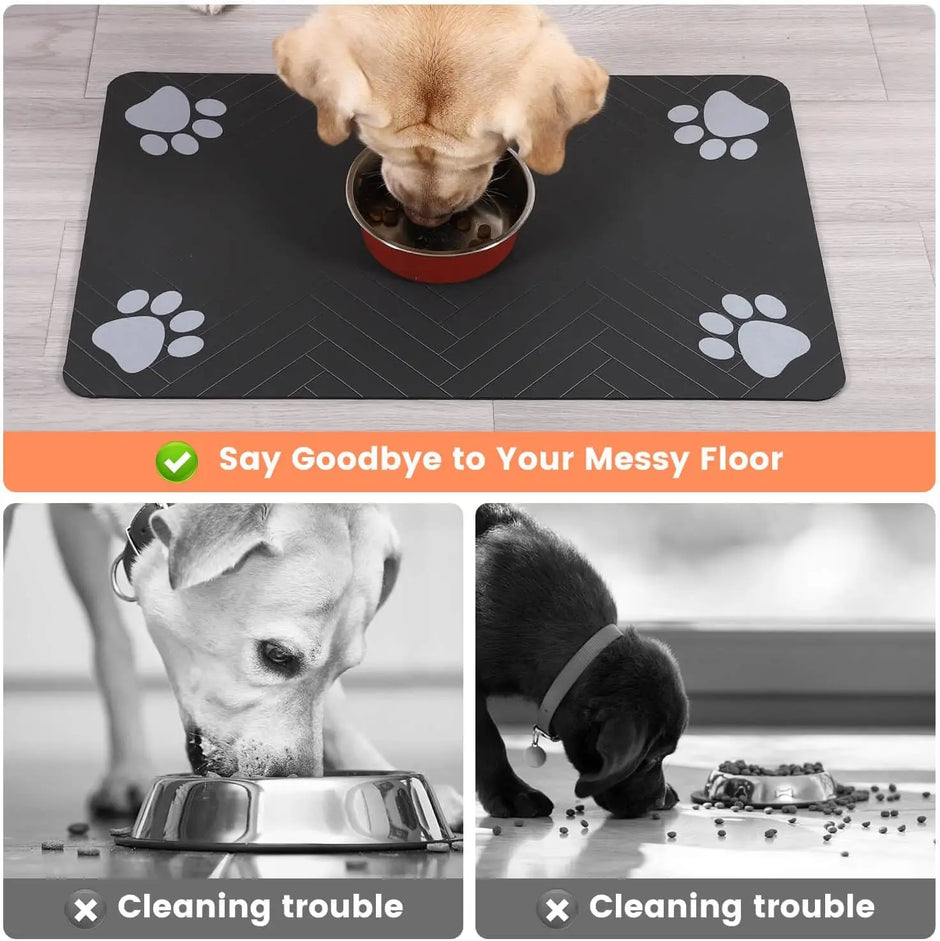 Pet Feeding Mat - Absorbent for Food and Water Bowl with Waterproof Rubber