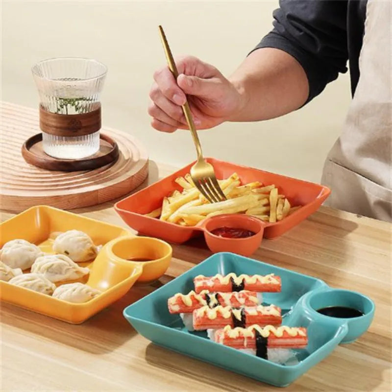 Square Dumpling Plate - Creative Snack Platter with Vinegar Space