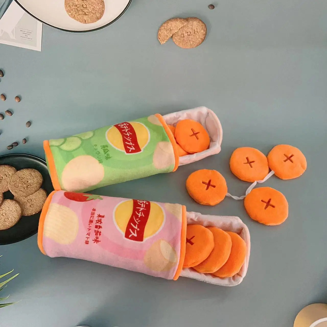 Pet Potato Chip Food Toys - Plush Snacks for Cats and Dogs