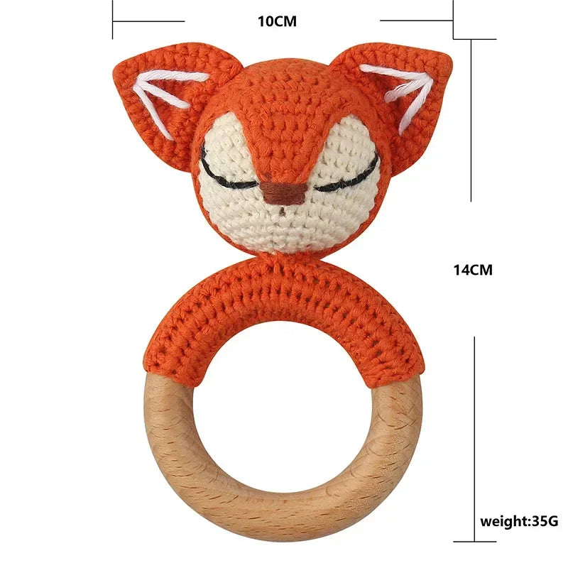 Baby Rattles DIY Crochet Cartoon Lion and Fox Doll Hand Bell Toy