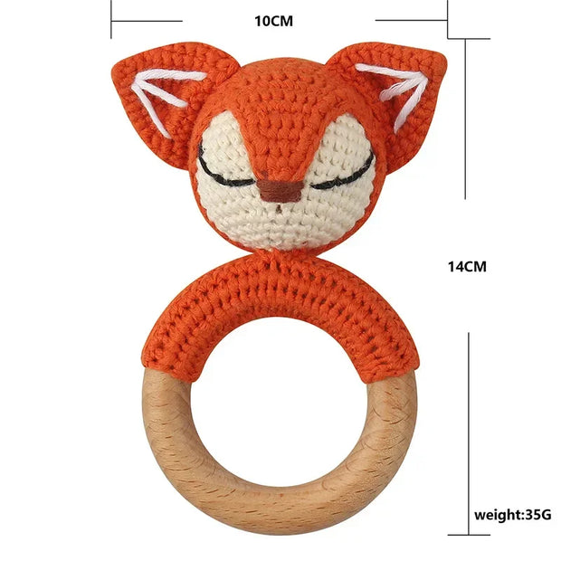 Baby Rattles DIY Crochet Cartoon Lion and Fox Doll Hand Bell Toy