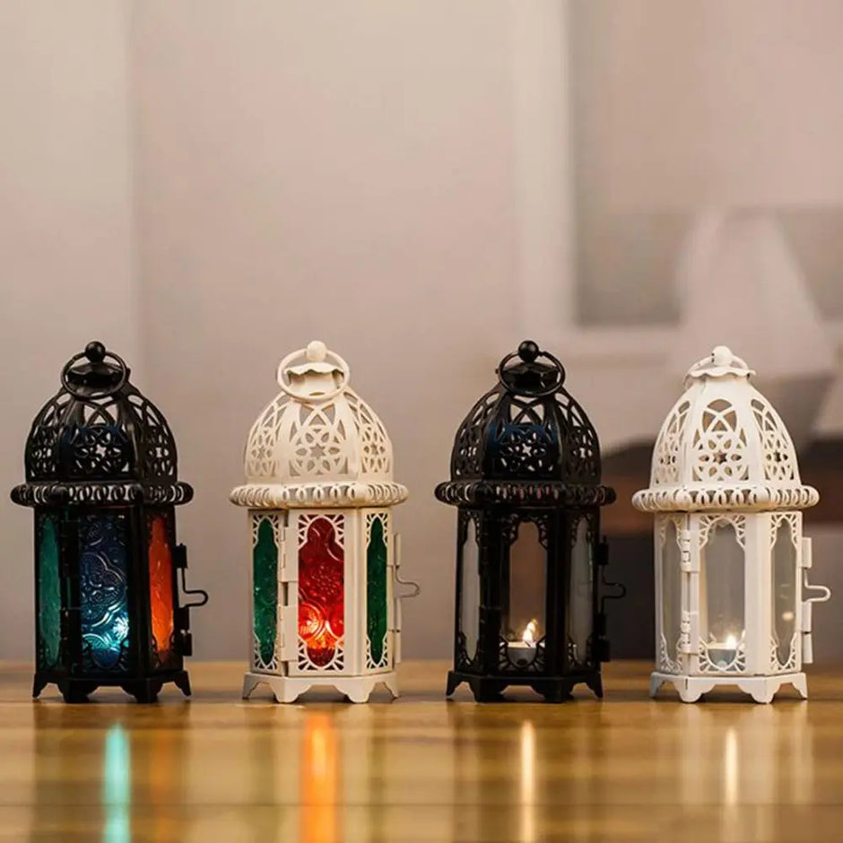 Moroccan Hanging Wind Lamp - Iron Glass Candle Holder for Home Decor